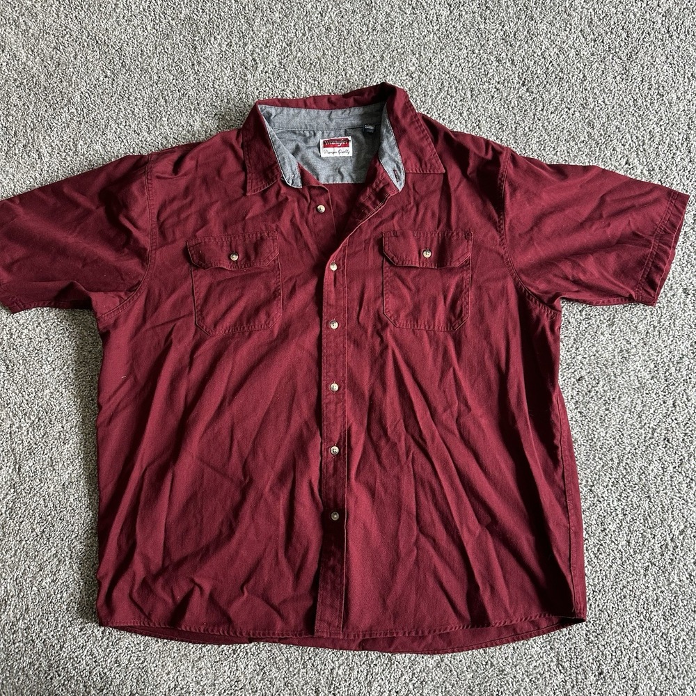 Wrangler Shirt Men's 2XL Maroon Cotton Short Sleeve Cowboy City Ranch Wear‎